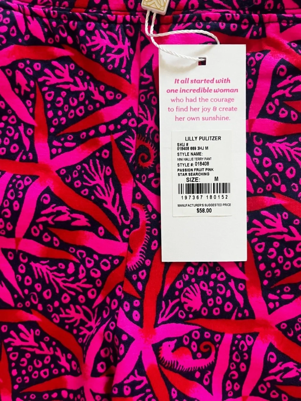 Lilly Pulitzer Mini Mallie Terry Pant in Passion Fruit Pink Star Searching Sz M